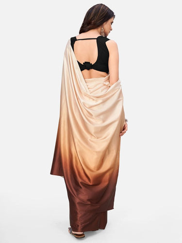Dreamy Brown and Beige Satin Ready to wear Saree ClothsVilla