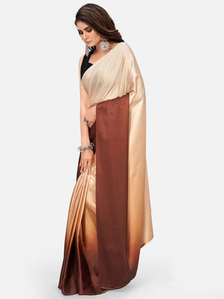 Dreamy Brown and Beige Satin Ready to wear Saree ClothsVilla