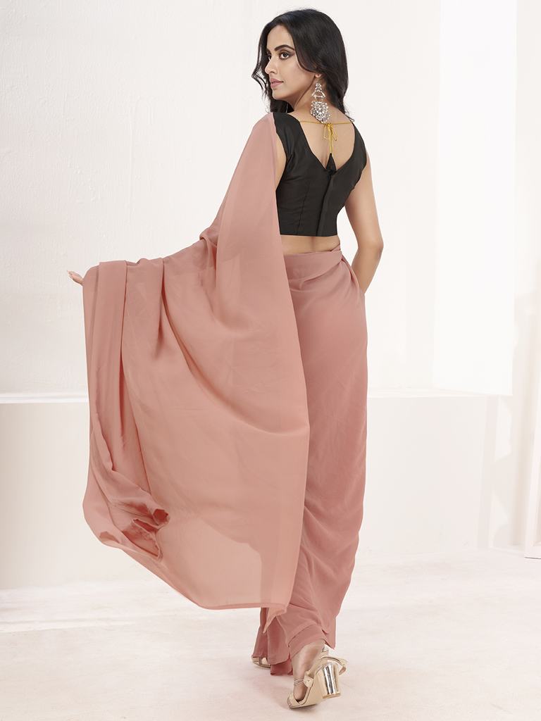 Dusty Pink Ready to Wear One Minute Lycra Saree Secondary image