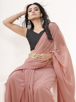 Dusty Pink Ready to Wear One Minute Lycra Saree ClothsVilla