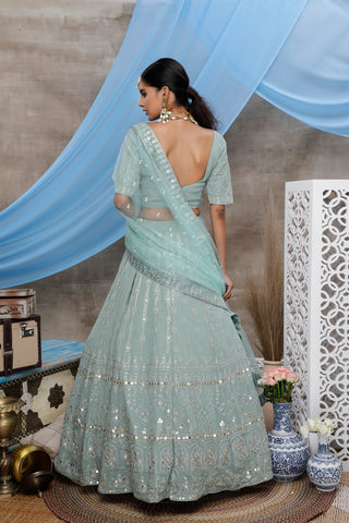 Dusty Green Gota Patti Work Georgette Wedding Wear Lehenga Choli ClothsVilla