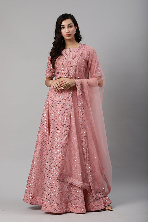 Dusty Peach Velvet Exclusive Traditional Look Lehenga Choli ClothsVilla.com