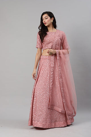 Dusty Peach Velvet Exclusive Traditional Look Lehenga Choli ClothsVilla.com
