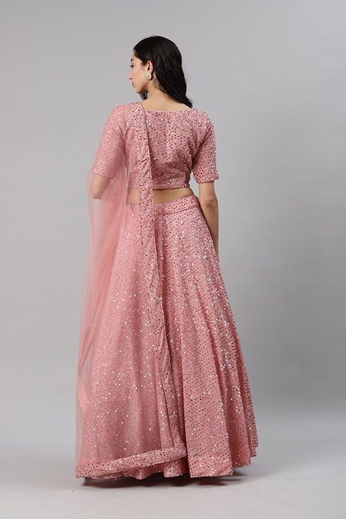 Dusty Peach Velvet Exclusive Traditional Look Lehenga Choli ClothsVilla.com