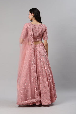 Dusty Peach Velvet Exclusive Traditional Look Lehenga Choli ClothsVilla.com
