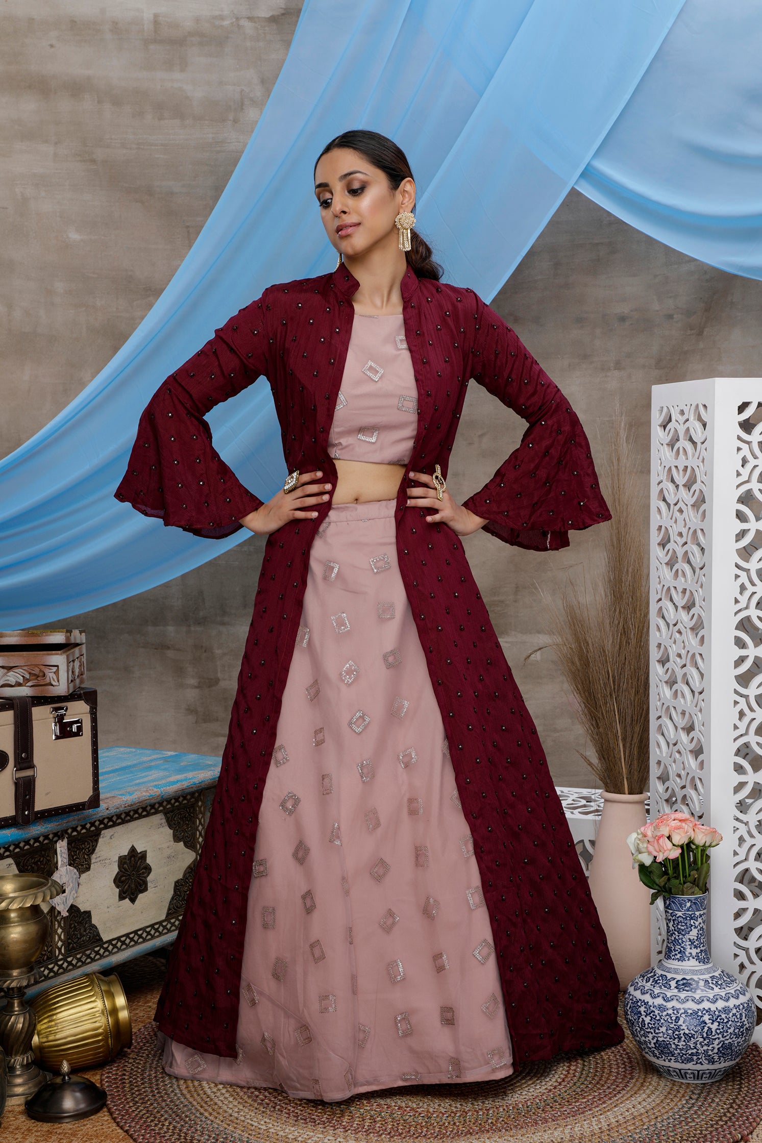 Dusty Pink Lehenga Choli With Designer Koti And Thread With Sequence Embroidered Work Bridesmaid, Wedding, Party, Bollywood Designer Lehenga ClothsVilla