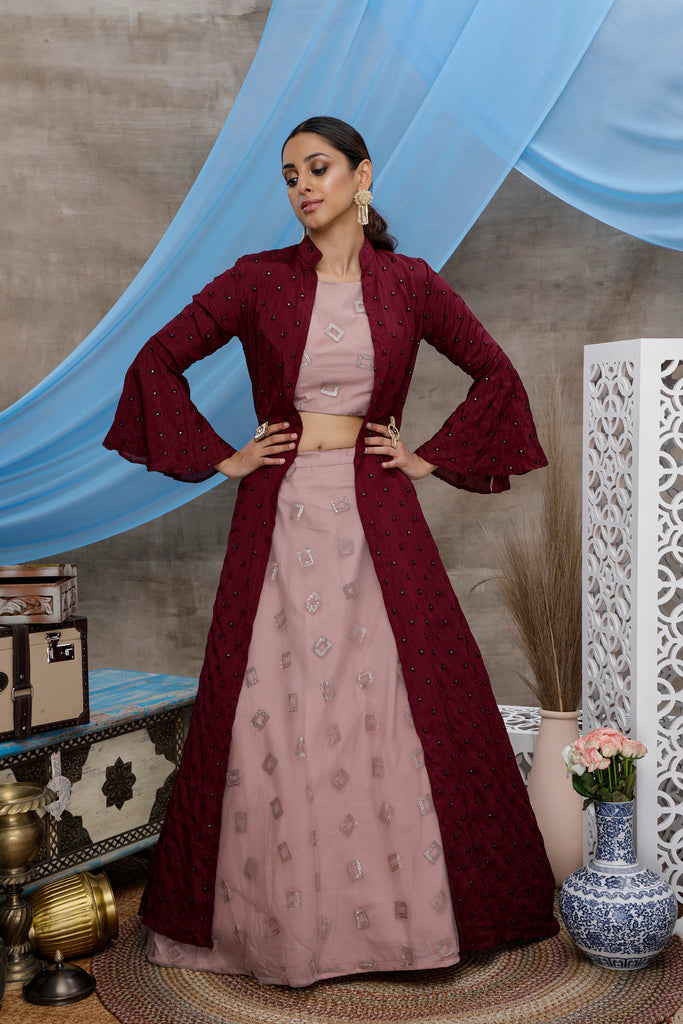 Dusty Pink Lehenga Choli With Designer Koti And Thread With Sequence Embroidered Work Bridesmaid, Wedding, Party, Bollywood Designer Lehenga ClothsVilla