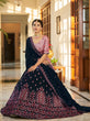 Load image into Gallery viewer, Dusty Pink Navy Blue Thread And Sequins Embroidered With Mirror Work Art Silk Festive &amp; Party Wear Semi Stitched Lehenga ClothsVilla