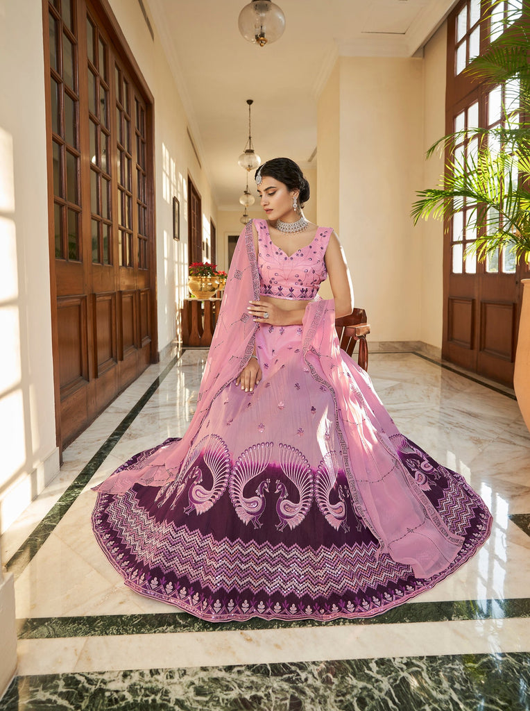 Buy Lavender Purple Embroidered Lehenga Set In Organza KALKI Fashion India