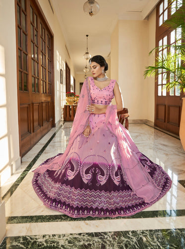 Dusty Pink Purple Thread And Sequins Embroidered Work Art Silk Festive & Party Wear Semi Stitched Lehenga ClothsVilla