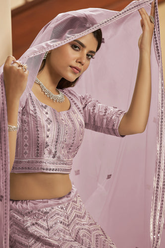 Dusty Pink Silk Embroidered Wedding Party Contemporary Circular Bollywood Style Lehenga Choli ClothsVilla