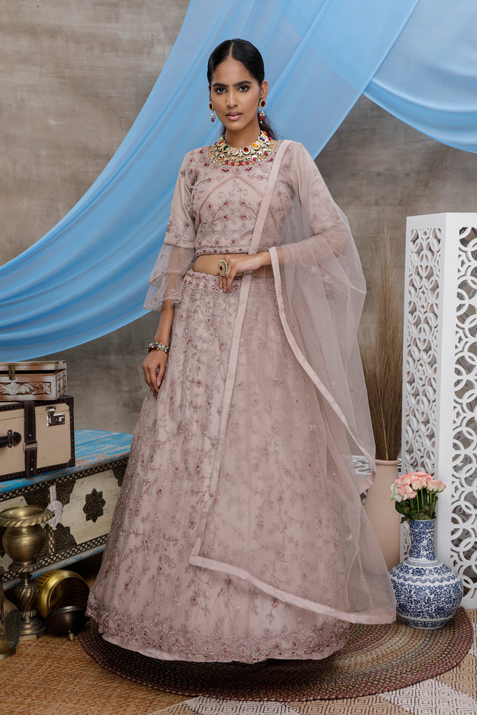 Buy Endearing Pink Georgette Wedding Lehenga Choli - Inddus.com