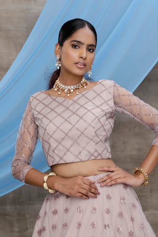 Dusty Purple Sequins Net Party Wear Lehenga Choli With Dupatta ClothsVilla