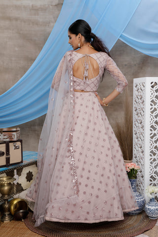 Dusty Purple Sequins Net Party Wear Lehenga Choli With Dupatta ClothsVilla