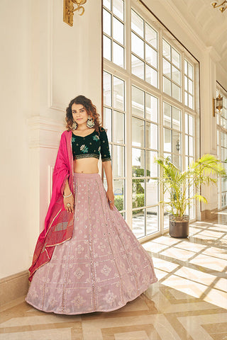 Dusty Pink Georgette Thread With Sequince Embroidered Lehenga Choli ClothsVilla.com
