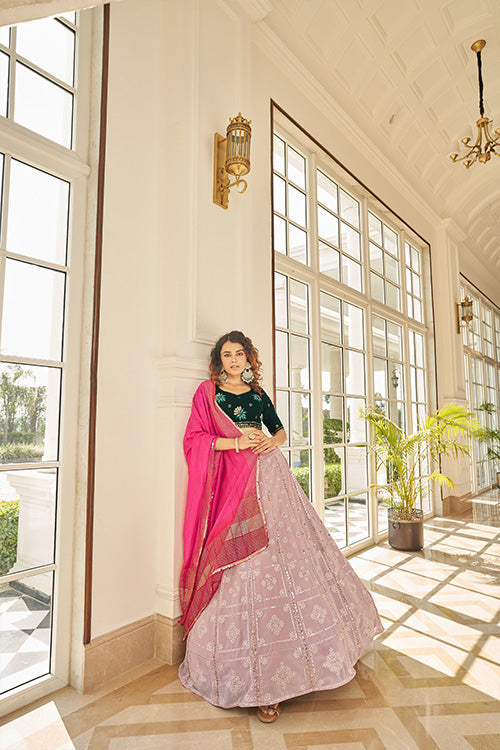 Dusty Pink Georgette Thread With Sequince Embroidered Lehenga Choli ClothsVilla.com