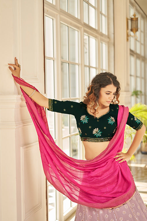 Dusty Pink Georgette Thread With Sequince Embroidered Lehenga Choli ClothsVilla.com