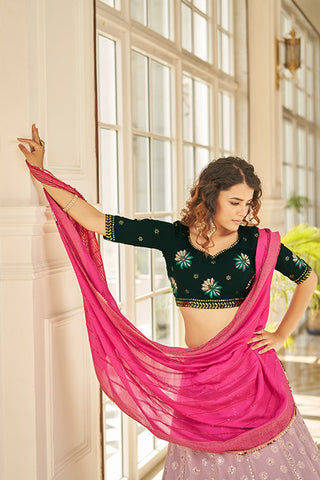 Dusty Pink Georgette Thread With Sequince Embroidered Lehenga Choli ClothsVilla.com