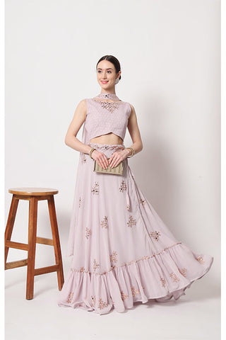 Dusty Pink Georgette Thread With Sequins Embroidered Lehenga Choli ClothsVilla.com