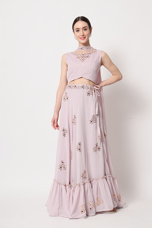 Dusty Pink Georgette Thread With Sequins Embroidered Lehenga Choli ClothsVilla.com