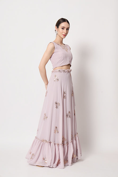 Dusty Pink Georgette Thread With Sequins Embroidered Lehenga Choli ClothsVilla.com