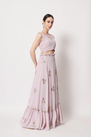 Dusty Pink Georgette Thread With Sequins Embroidered Lehenga Choli ClothsVilla.com