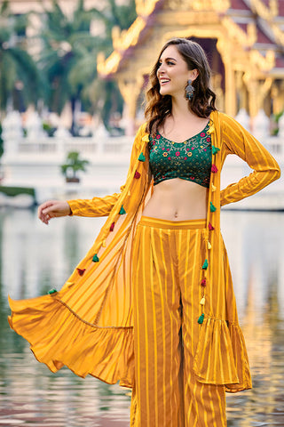 Beautiful Georgette Three Piece Embroidered Co-Ord Set ClothsVilla.com