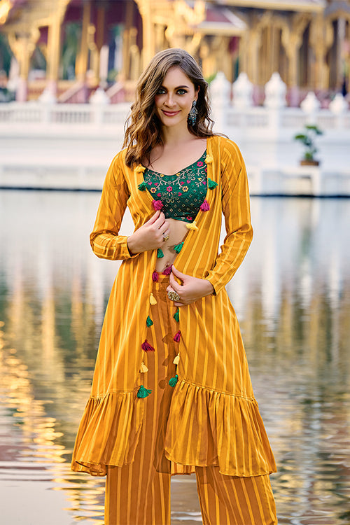 Beautiful Georgette Three Piece Embroidered Co-Ord Set ClothsVilla.com