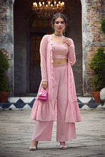 Load image into Gallery viewer, Dusty Pink Self Weaving Design Georgette Three Piece Co-Ord Set ClothsVilla.com