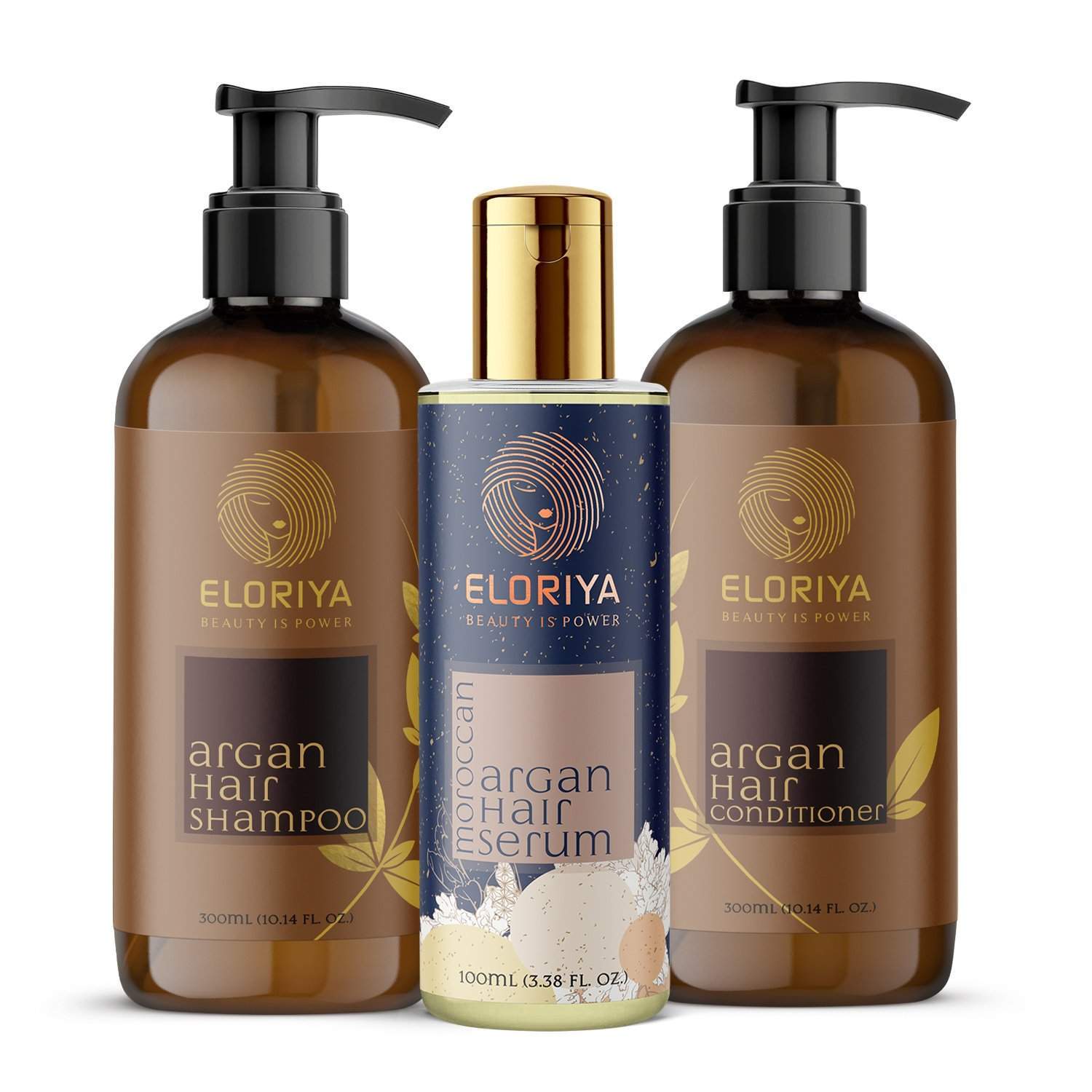 ELORIYA Argan Hair Shampoo, 300Ml + Moroccan Argan Hair Serum, 100Ml + ELORIYA Argan Hair Conditioner, 300 Ml ELORIYA Main image