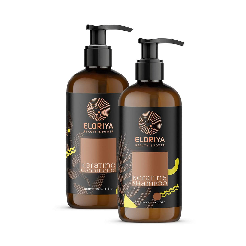 ELORIYA Keratin Conditioner, 300 Ml and Keratin Shampoo, 300 Ml Combo ELORIYA