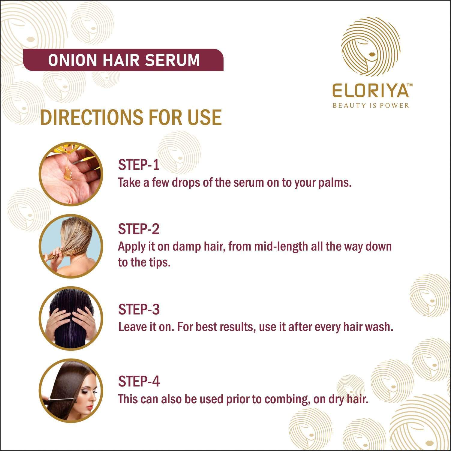 ELORIYA Onion Hair Serum for Strong and Frizz-Free Hair for Instant Smoothing, Repairing and Shining, 100 ml ELORIYA