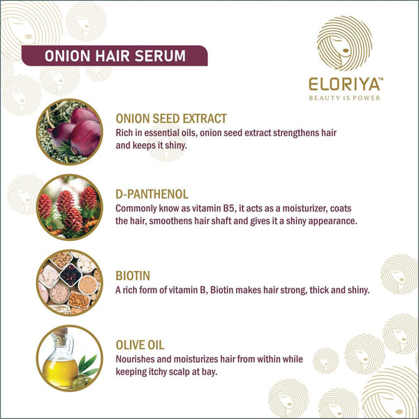 ELORIYA Onion Hair Serum for Strong and Frizz-Free Hair for Instant Smoothing, Repairing and Shining, 100 ml ELORIYA