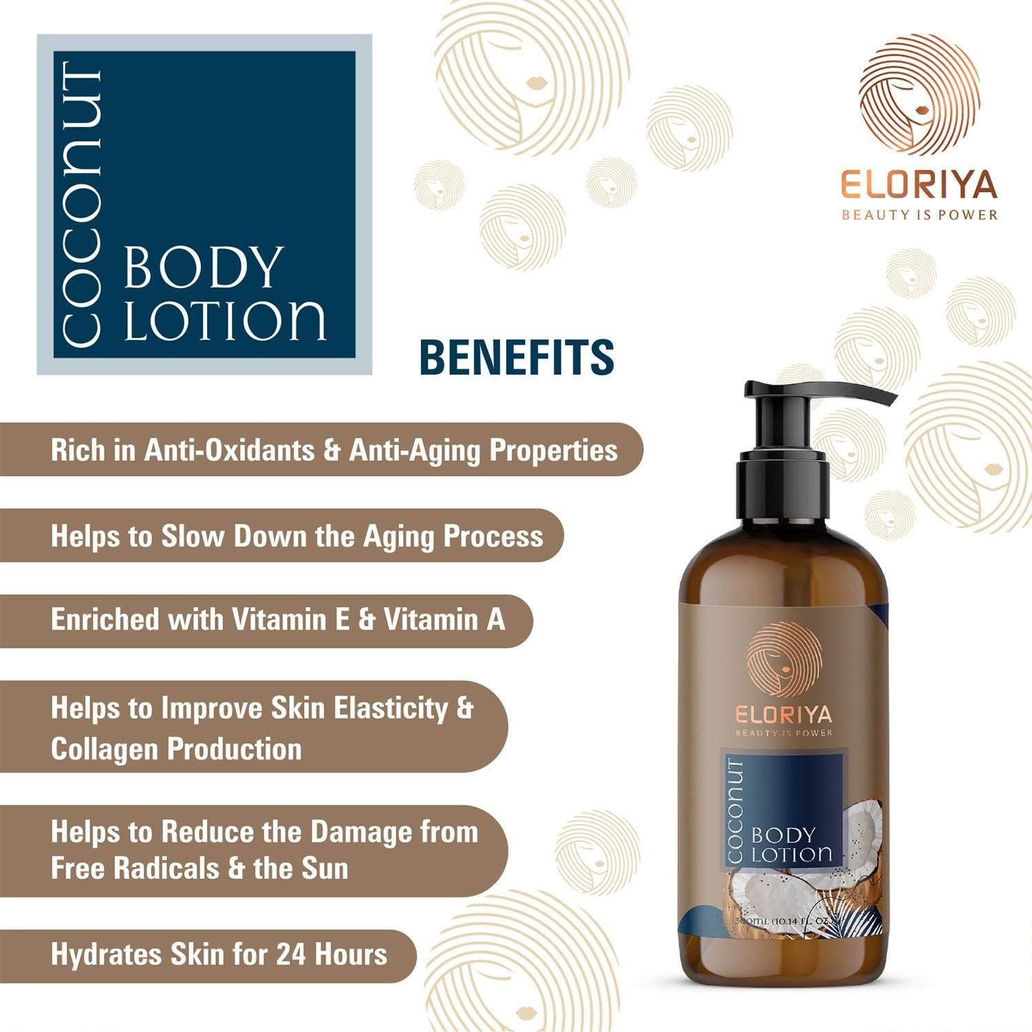 Eloriya Coconut Body Lotion with Deep Moisturizing for Smooth and Pleasant Skin 300 ml ELORIYA