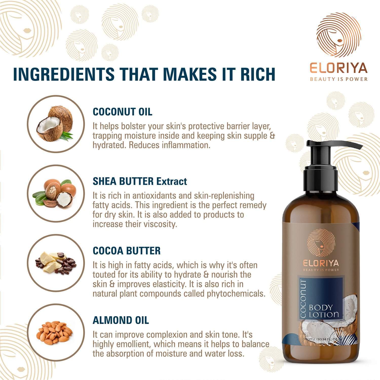 Eloriya Coconut Body Lotion with Deep Moisturizing for Smooth and Pleasant Skin 300 ml ELORIYA
