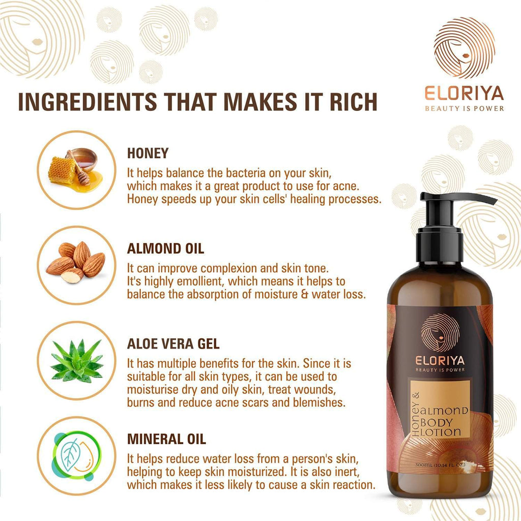 Eloriya Honey and Almond Body Lotion with Deep Moisturizing for Smooth and Pleasant Skin, 300 ml ELORIYA