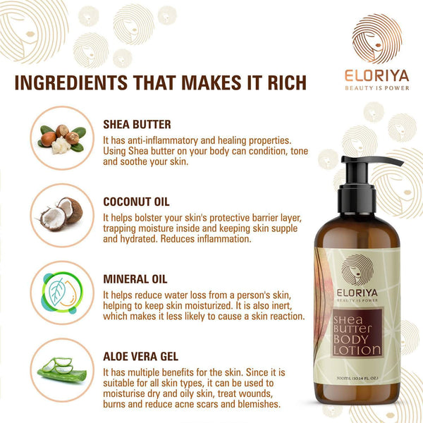 Eloriya Shea Butter Body Lotion with Deep Moisturizing for Smooth and Pleasant Skin 300 ml ELORIYA