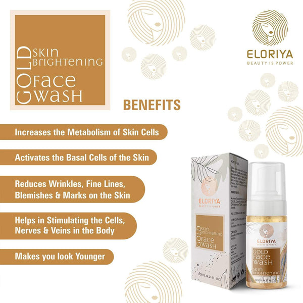 ELORIYA Gold Foaming Facewash for Deep Cleansing, Anti-Ageing, Skin Brightening and Whitening Face Cleanser for Men and Women, 125 ml ELORIYA