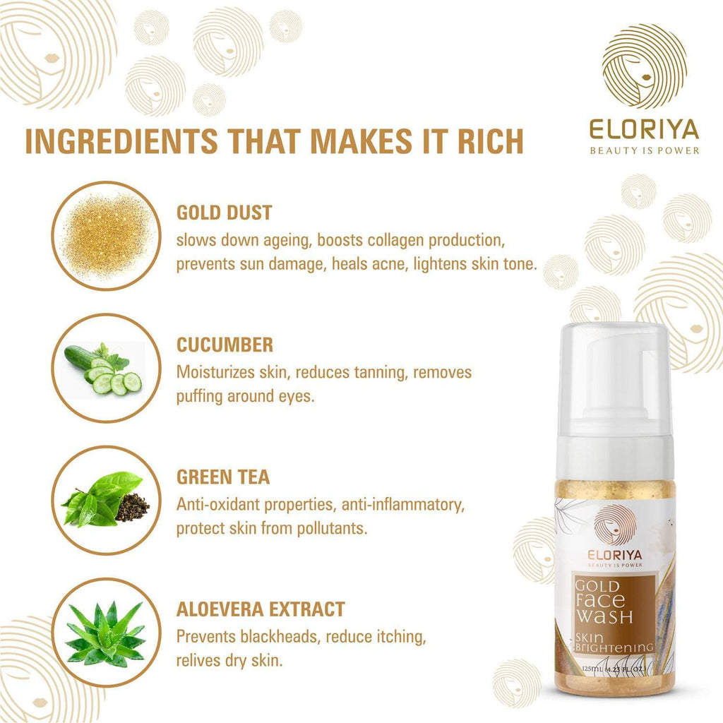 ELORIYA Gold Foaming Facewash for Deep Cleansing, Anti-Ageing, Skin Brightening and Whitening Face Cleanser for Men and Women, 125 ml ELORIYA