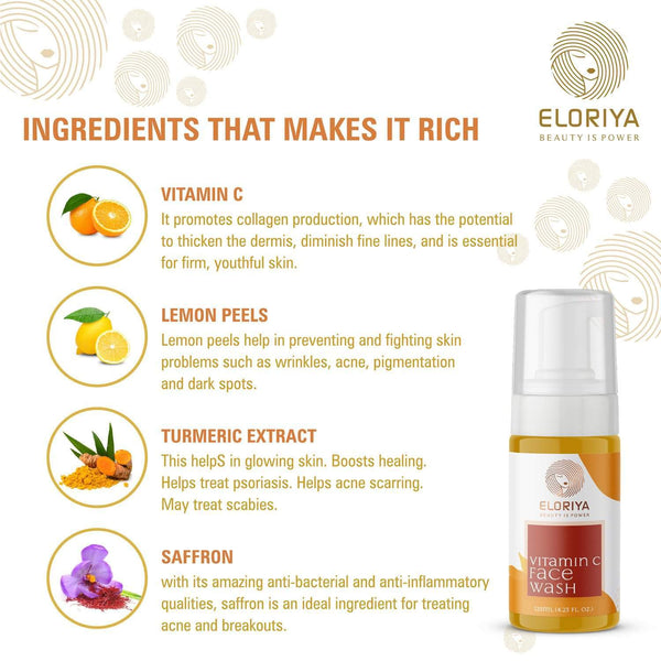 ELORIYA Vitamin C Foaming Face Wash,125 ml - For Skin Purification and Cleansing ELORIYA