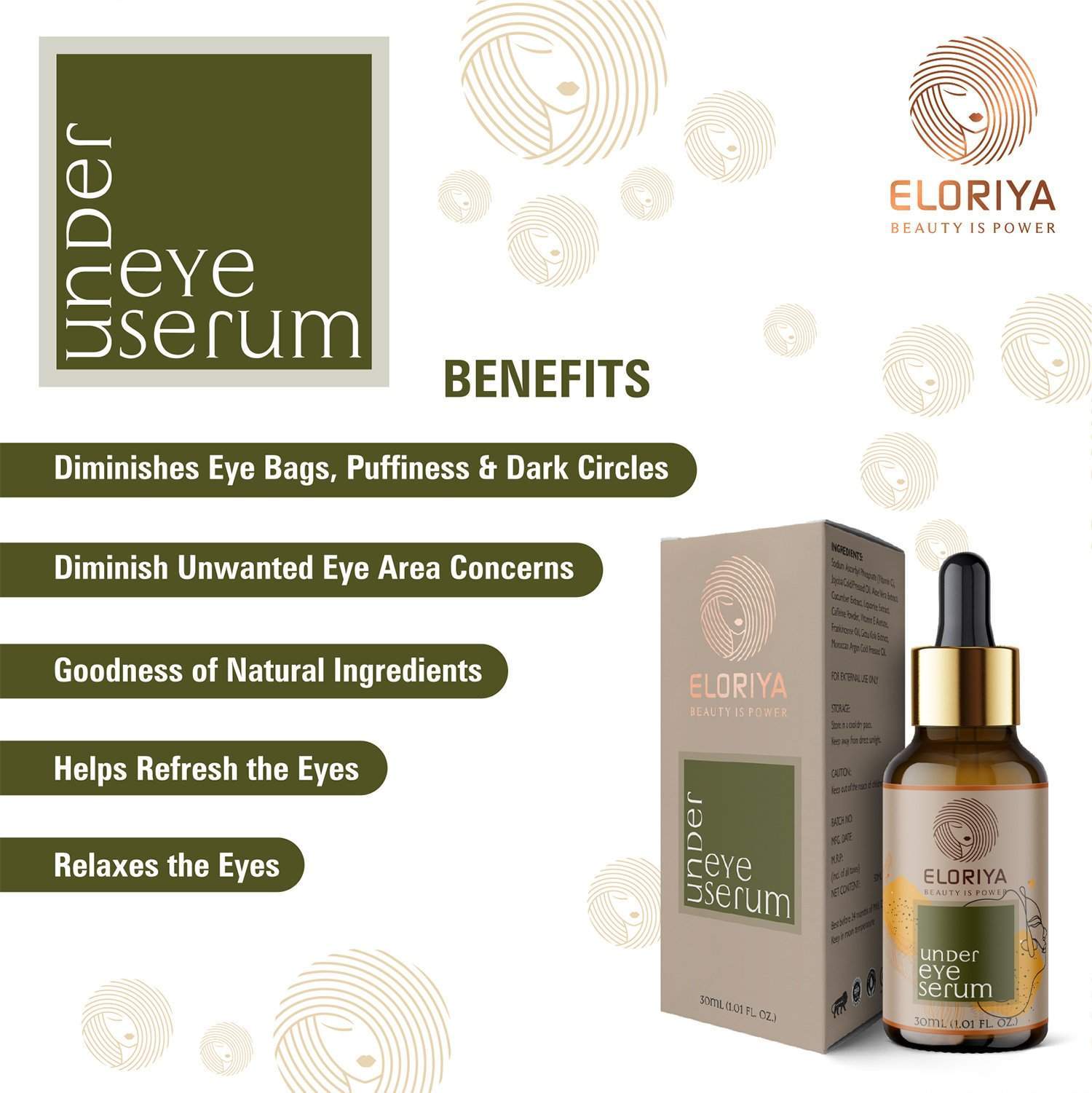 ELORIYA Under Eye Serum for Dark Circle, Acne Marks, Dark Spot, Anti-Aging, Oil Balancing, for All Skin Types, 30 Ml ELORIYA