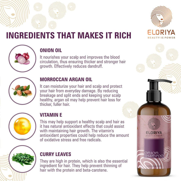 ELORIYA Onion Hair Shampoo for Hair Growth and Hair Fall Control with Onion Oil for Men and Women, 300 ml ELORIYA