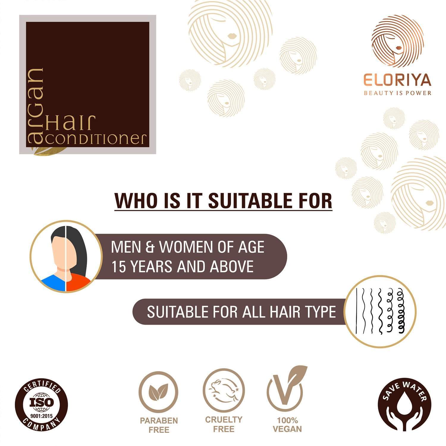 ELORIYA Argan Oil Conditioner for Make Hair Softer, Stop Split Ends, Restore Shiny for Men and Women, 300 ml ELORIYA