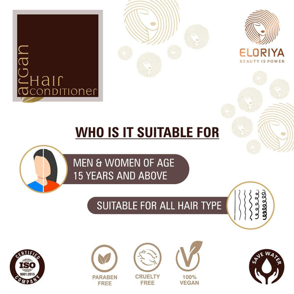 ELORIYA Argan Oil Conditioner for Make Hair Softer, Stop Split Ends, Restore Shiny for Men and Women, 300 ml ELORIYA