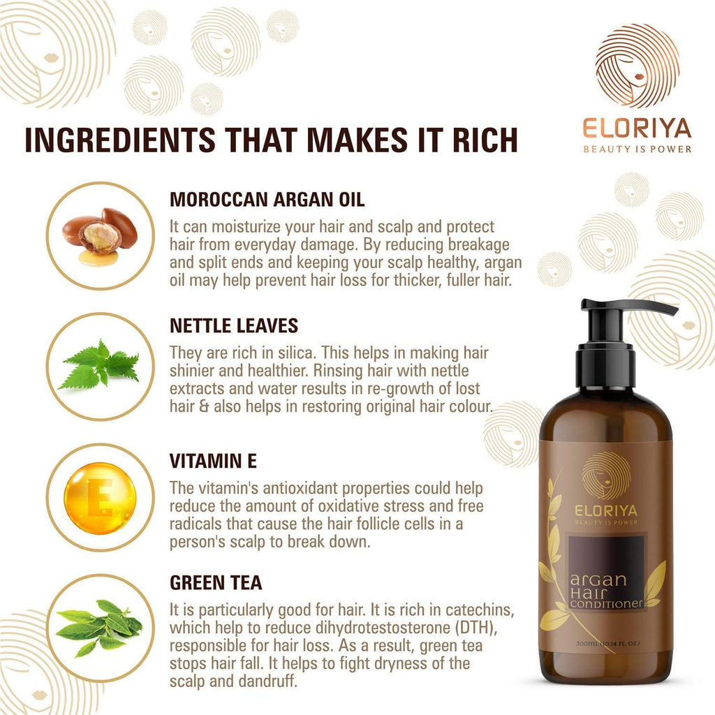 ELORIYA Argan Oil Conditioner for Make Hair Softer, Stop Split Ends, Restore Shiny for Men and Women, 300 ml ELORIYA