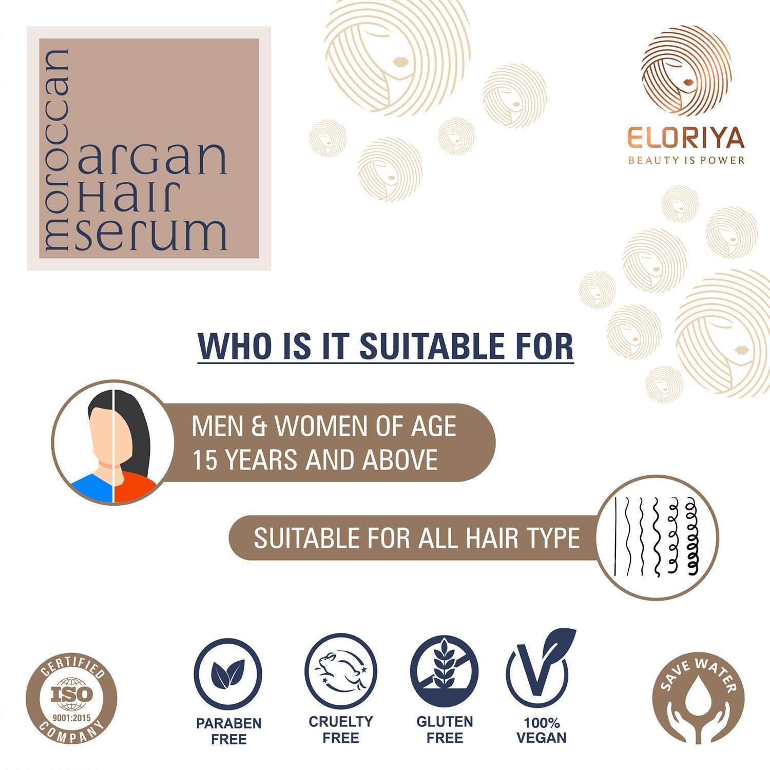 ELORIYA Moroccan Argan Hair Serum for Strong and Frizz-Free Hair, for Men and Women, 100 Ml ELORIYA
