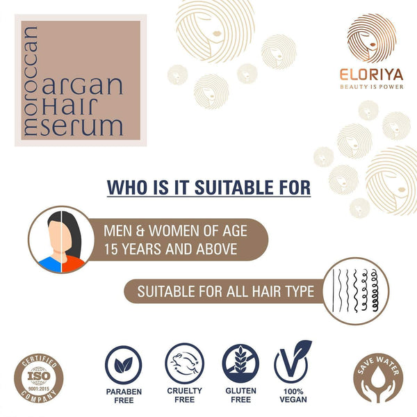 ELORIYA Moroccan Argan Hair Serum for Strong and Frizz-Free Hair, for Men and Women, 100 Ml ELORIYA