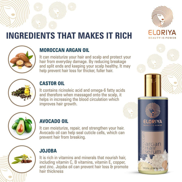 ELORIYA Moroccan Argan Hair Serum for Strong and Frizz-Free Hair, for Men and Women, 100 Ml ELORIYA