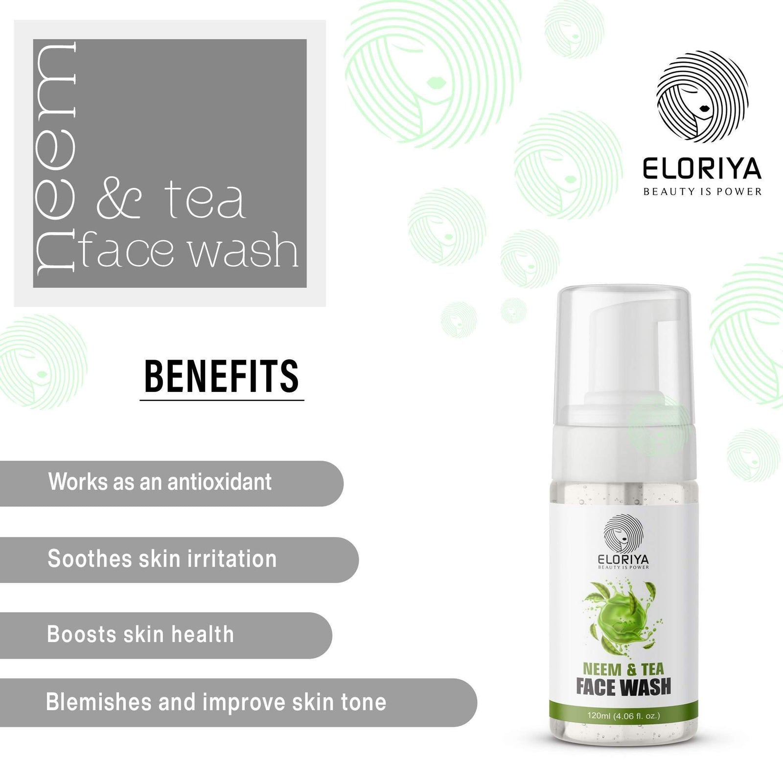 ELORIYA Neem and Tea Tree Face Wash for Women and Men | Lightens Scars Blemishes and Improve Skin tone No Parabens, SLS Free - 120ml ELORIYA