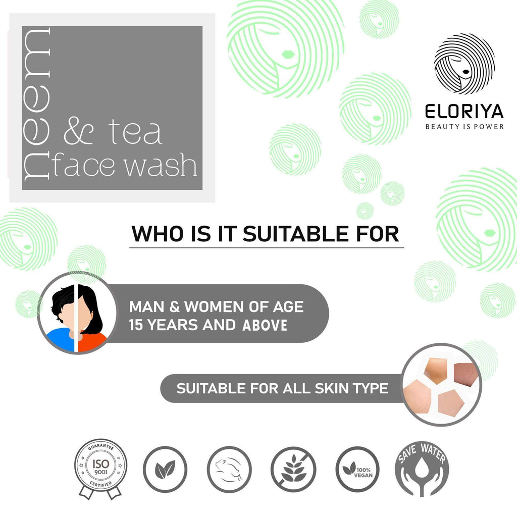 ELORIYA Neem and Tea Tree Face Wash for Women and Men | Lightens Scars Blemishes and Improve Skin tone No Parabens, SLS Free - 120ml ELORIYA